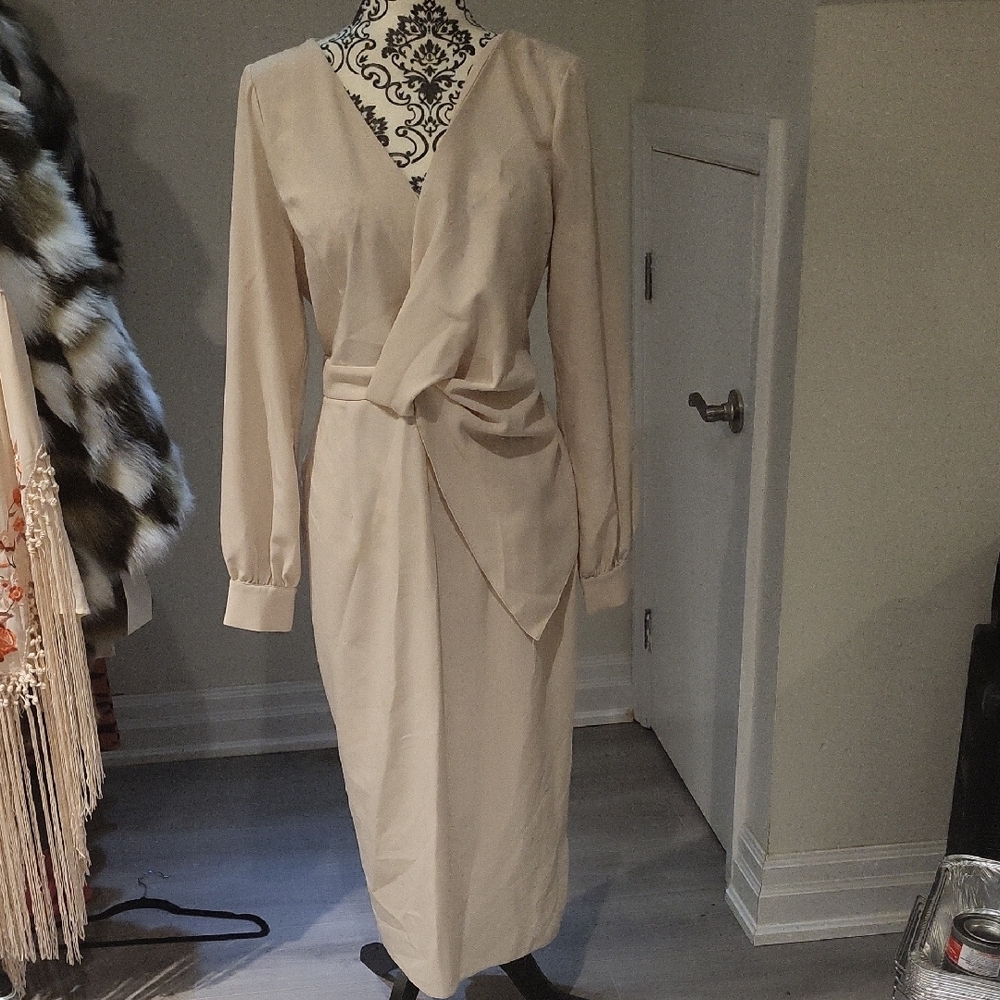 ASOS Cream Faux Wrap Midi Dress